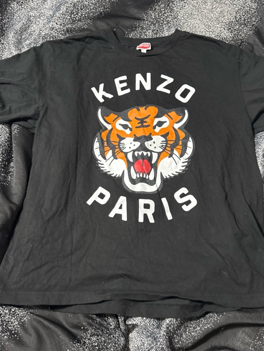 Kenzo Black Tee with Orange and White Tiger Graphic